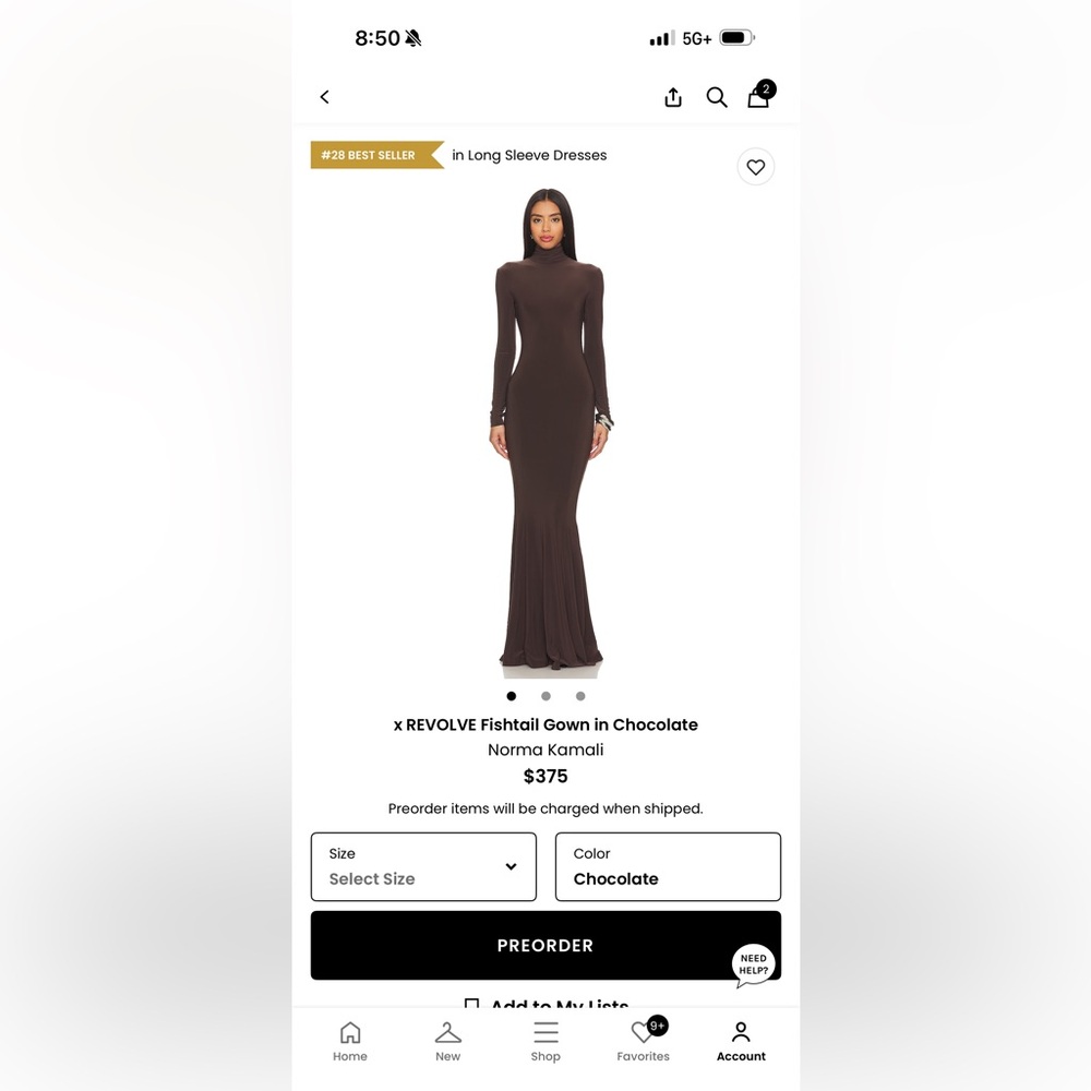 Norma Kamali Long Sleeve Chocolate Dress
